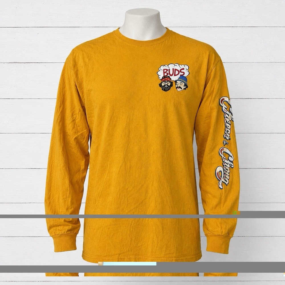 Cheech & Chong Buds T-Shirt Mens Large Mustard Yellow Long Sleeve Graphic Tee